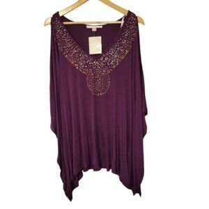 NWT Boston Proper Purple Sparkle Poncho Top Size Medium